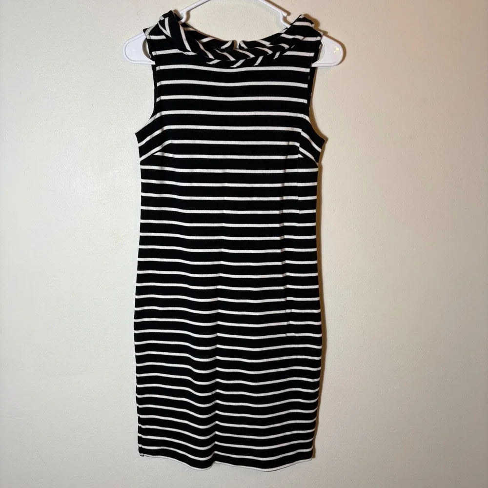 Talbots Petite Black and White Striped‎ Sleeveless Sheath Dress Career Size P